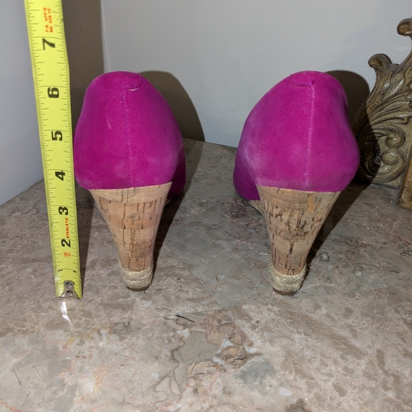 Franco Sarto Wedges Almond Toe Fuchsia Pink Genuine Suede Leather Shoes sz 10 - Picture 4 of 6